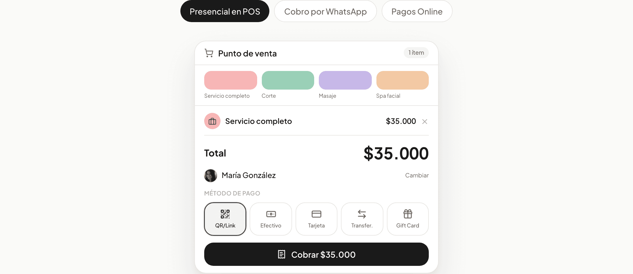 Punto de venta de Agendapia con el carrito y el botón Cobrar